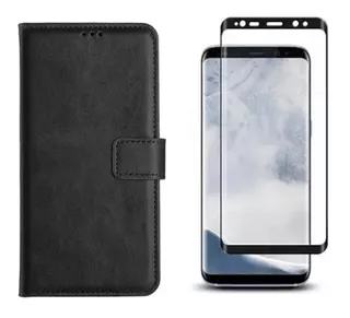 Kit Capa Case Carteira Couro Para Galaxy S9 + Pelicula 3d
