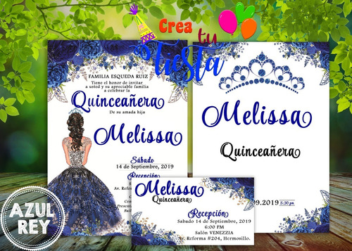 Invitacion Digital, Xv Años, Editable, Flores Azul Rey | MercadoLibre