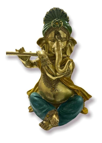 Ganesha Tocando Flauta Figura Decorativa - S4360