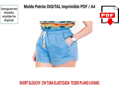 Molde Imprimible Short Slouchy Tejido Plano Mujer Pdf A4