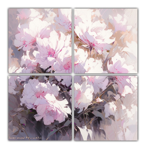 140x140cm Conjunto Cuadros Decorativos Flores Blancas Magent