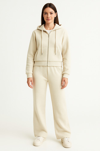 Conjunto De Micropana Acanalada - Temporada Otoño/invierno Beige Lisa Xl