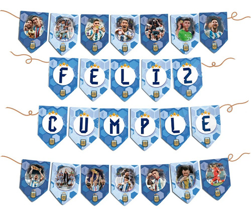 Banderines Imprimibles Feliz Cumple Argentina Campeón