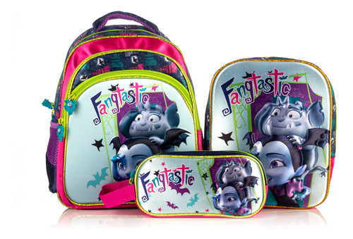 Set Mochila Vampirina Fantastic Looking Combo 3 Piezas Color Índigo Diseño de la tela 3D