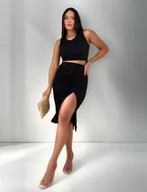 Comprar Conjunto Saia Cropped  Tendência Moda Verão Gringa Blogueira