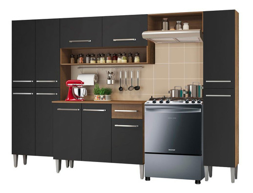 Cocina Integral Completa Modular Madesa Emilly Hit 261cm Color Marrón/Negro 01