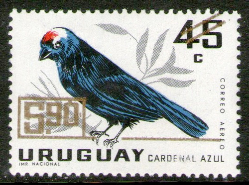 Uruguay Sello Aéreo Mint Cardenal Azul = Revalorizado 1967