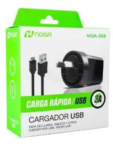 Cargador Usb Carga Rapida 3a Noga + Cable Micro Usb