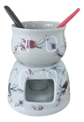 Fondue De Porcelana Decoração Pássaros 330ml