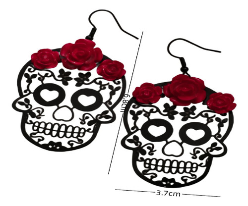 Aretes Calavera Rosas Dia Muertos Halloween Pack
