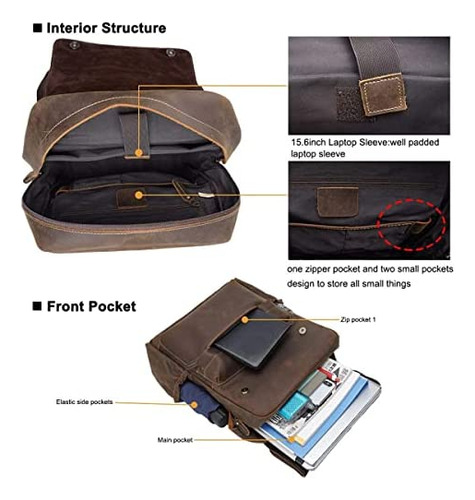 Mochila Para Portátil De 15,6 Pulgadas De Piel De Grano Comp
