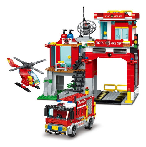 City Fire Rescate Building Con Estación De Bomberos, Camión