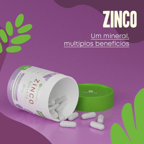Zinco Quelato 30mg Com 30 Cápsulas Bioroots