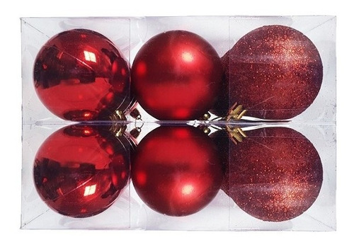 Imagem 4 de 5 de Kit C/24 Bolas De Natal Lisas/foscas/glitter De 6cm Vermelha