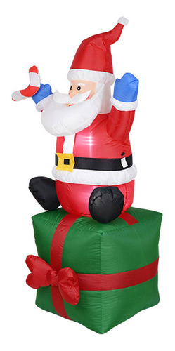 Papá Noel Inflable Gigante Sentado En Caja De Regalo Con Led