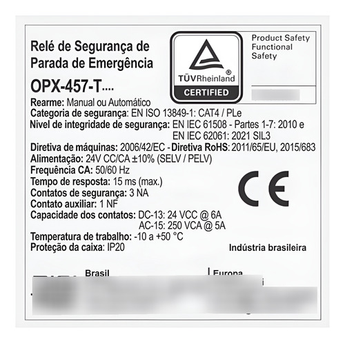 Rele Segurança Parada Emergencia 3na+1nf Opx-457 T4 Digimec