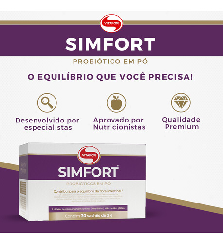 Simfort 30 Sachês Probiótico Da Vitafor - Floral Intestinal