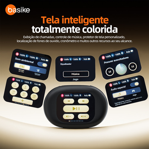 Fone De Ouvido Sem Fio Basike Bluetooth5.4 Ows Com Tela Lcd