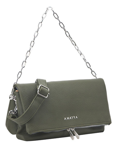 Bandolera Amayra Simil Cuero Con Solapa Y Cadena Para Salir Color Verde 67.c2631.2