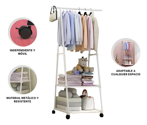 Perchero Organizador Rack De Ropa, Closet Zapatero Cn Ruedas Color Negro