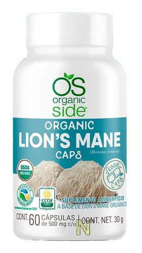 Lions Mane (melena De Leon) Orgánico (60 Caps) Organic Side Sabor Natural