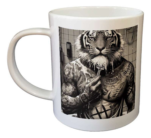 Taza Plastico Tigre Afeitandose Blanco Y Negro Tatuaje