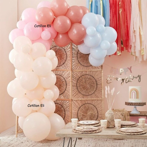 Arco Globos Rosa Celeste Pastel Nude Piel Rosa Retro