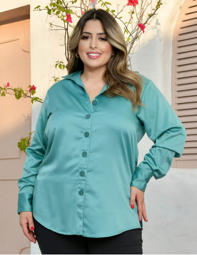 Camisa Cetim Plus Size Alenin Verde