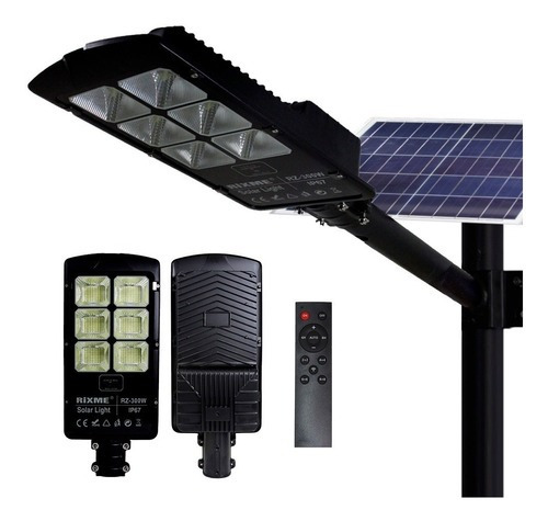 Luminaria Lampara Led Solar Alumbrado Público 300w Color Negro