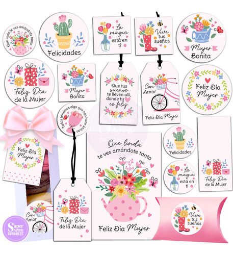 Kit Imprimible Día Mujer Lovely Tags Etiquetas Stickers Tarj