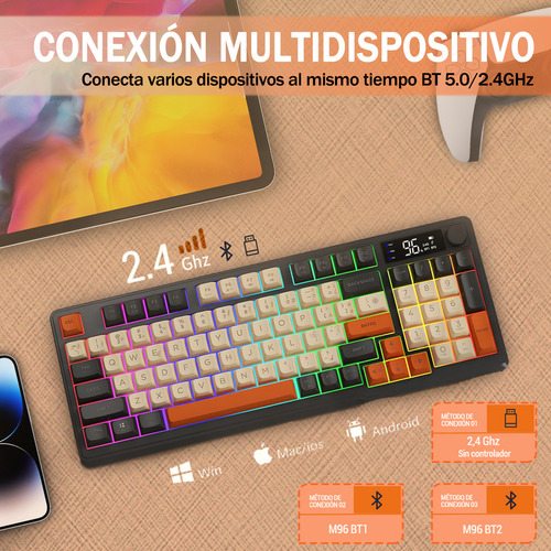 Kits Teclado Y Mouse Free Wolf T96 Rgb Español Con Pantalla