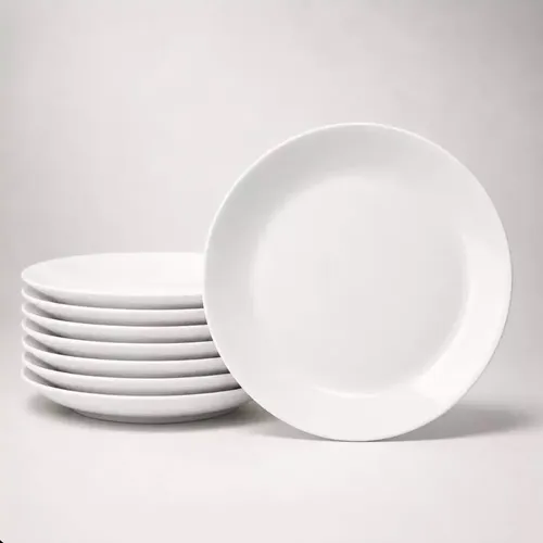 Jogo De 12 Pratos Em Opaline Vidro Branco Mesa Posta