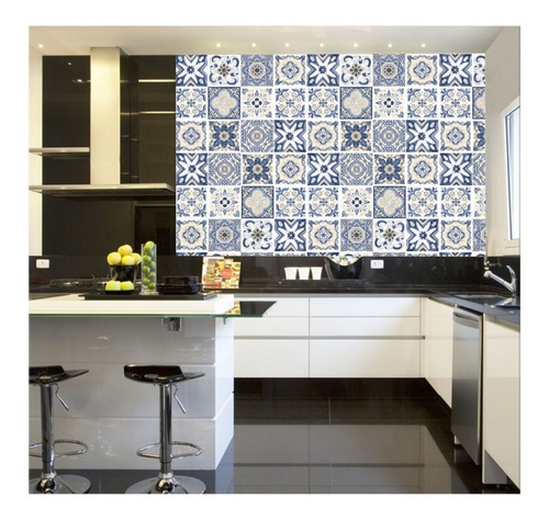 Imagem 2 de 2 de Papel De Parede Lavável Adesivo Azulejo Português Cozinha