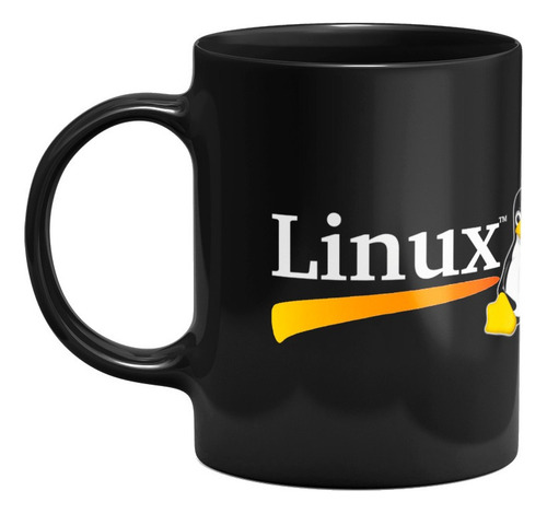 Caneca Preta - Tux Linux Programador 325ml Presente Oferta