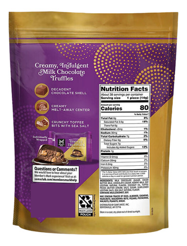 Chocolates Member's Mark Toffee Truffle Con Sal, 538 G.