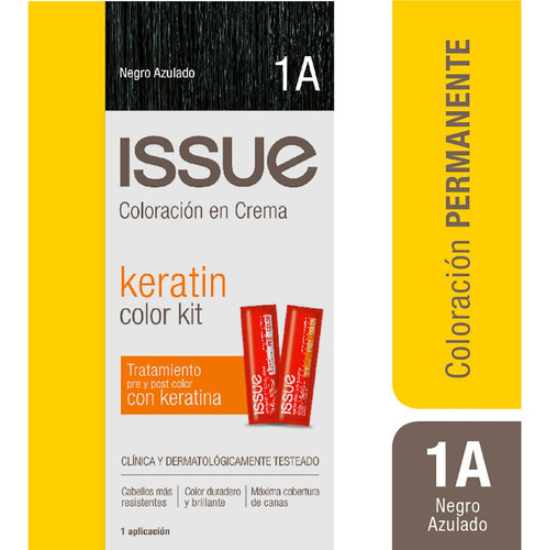  Issue Kit Tintura En Crema Keratin Color Tono 1a negro azulado