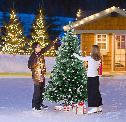 Árbol De Navidad Nevado Conos De Pinos Incorporados 210cm