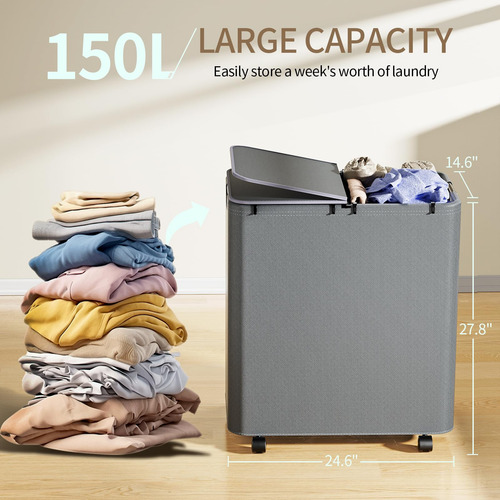 Cesto De Ropa Yecaye De 150 Litros Con Ruedas, Tapa Y 2 Bols