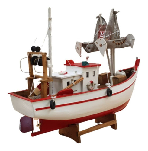 Imagem 4 de 4 de Barco Pesqueiro Decorativo Em Madeira 45 X 39 Cm