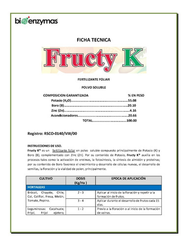 Imagen 3 de 5 de Fructy K 1kg Fertilizante Foliar Frutales Alto En Potasio
