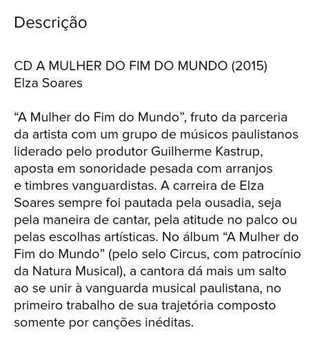 Cd A Mulher Do Fim Do Mundo - Elza Soares - Lacrado