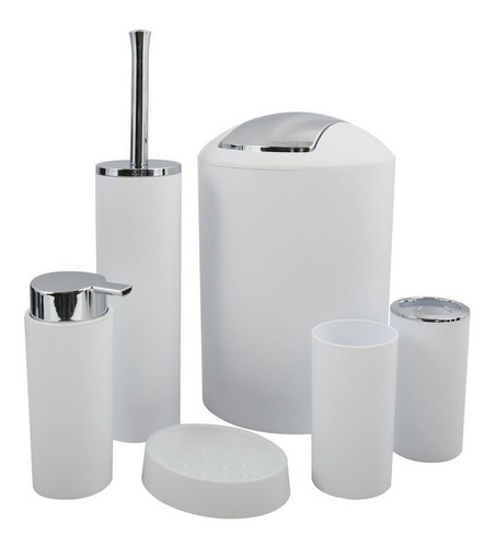 Set Baño Plástico X6 Cesto Dispenser Jabon Escobilla Grande