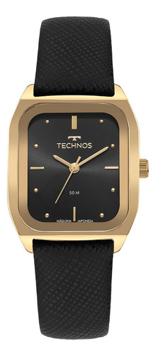 Relógio Technos Feminino Style Dourado - 2035ncp/0p Correia Preto Bisel Prata