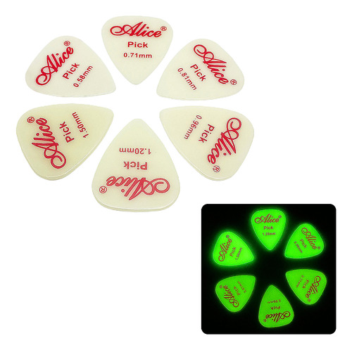Kit 6 Palhetas Violão Guitarra Fluorescente Brilha No Escuro