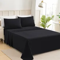 Comprar Juego De Sábanas Colores Lisos Design Ultra Suave Brushing Lujo Hogar Microfibra Hogar Premium Hipoalergénica 4 Pcs (2*funda De Almohada 1*sábanas 1*Sábanas ajustables) Matrimoniale Negro
