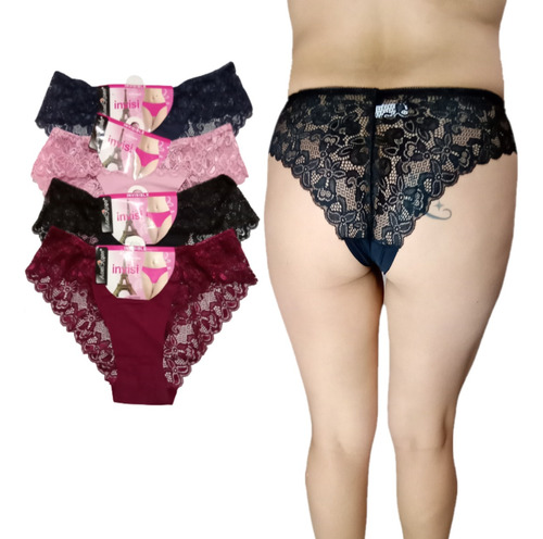 4 Ud Calzón Para Mujer De Encaje Bikini Encaje De Mujer