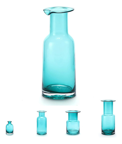Glass Vase For Flowers, Clear Blue Green, 7.7 Tall - Handma