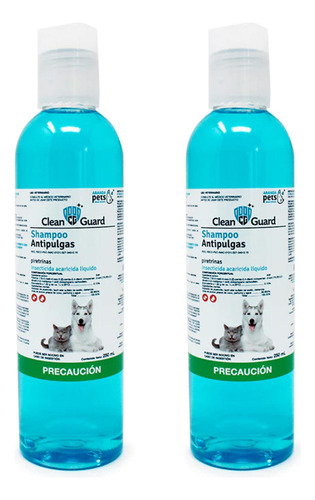 2 Shampoos Antipulgas Clean Guard 250ml Lavado Para Perros