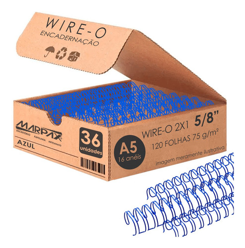 Wire-o Para Encadernação A5 5/8 2x1 Para 120fls Azul 36un