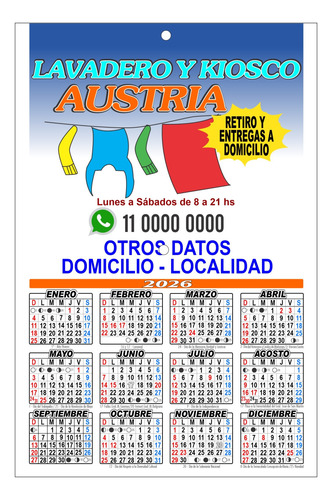 Almanaques 2026 Personalizados +1 Perforado Colgar 200 Udad Almanaques Personalizados Impresos Full Color